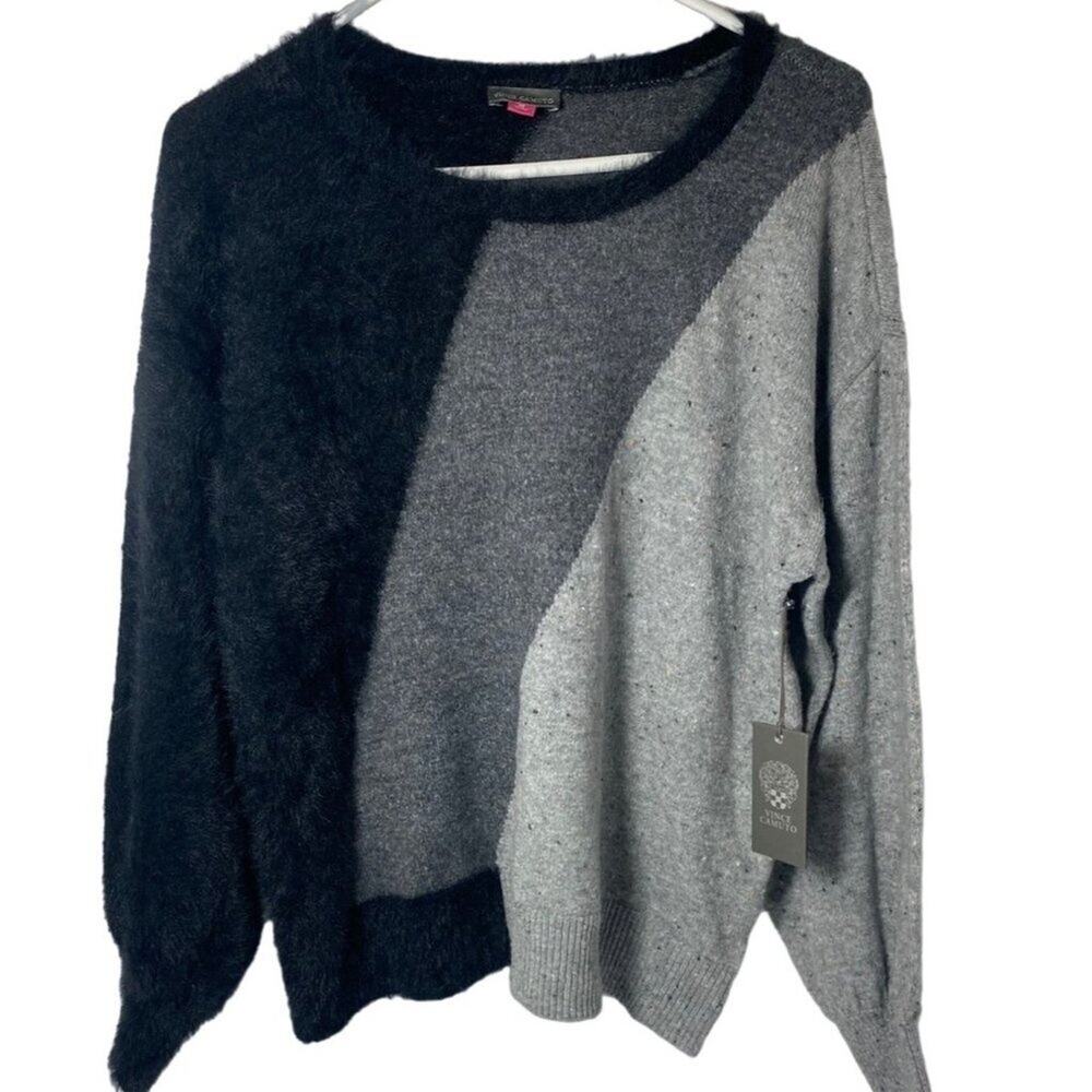 VINCE CAMUTO Women's Sweater, Black/Gray Striped, Size Medium, NWT, Soft